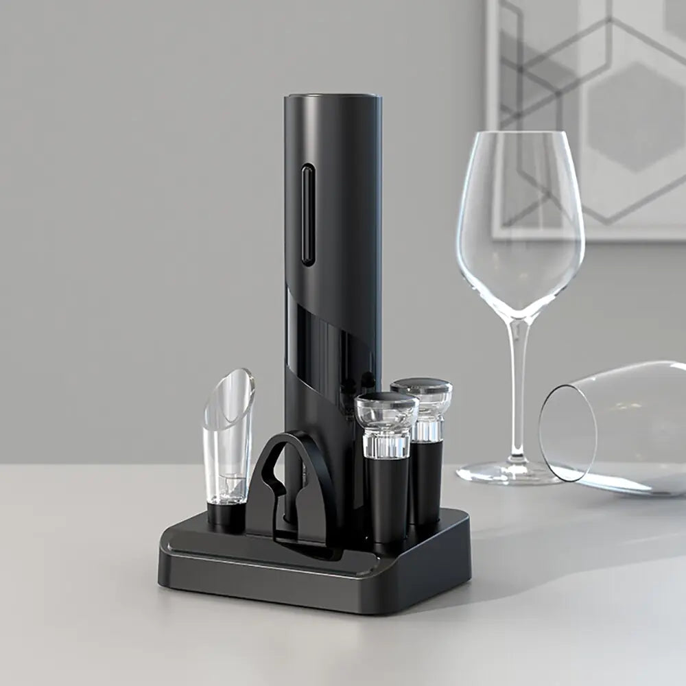 One-Click Electric Wine Bottle Opener - Prestige Home Co Rechargeable Set - Black